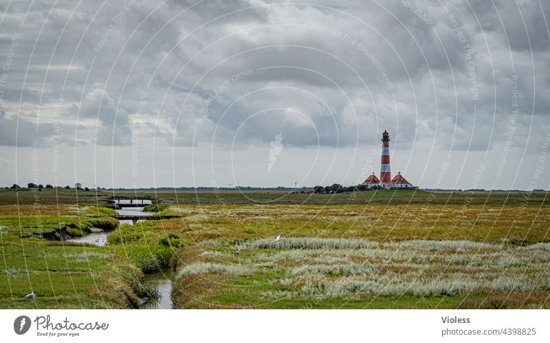 As the land, so the lighthouses Westerhever Lighthouse North Sea rays dazzling coast Dark Westerhever lighthouse Landscape Tourism Vacation & Travel Landmark
