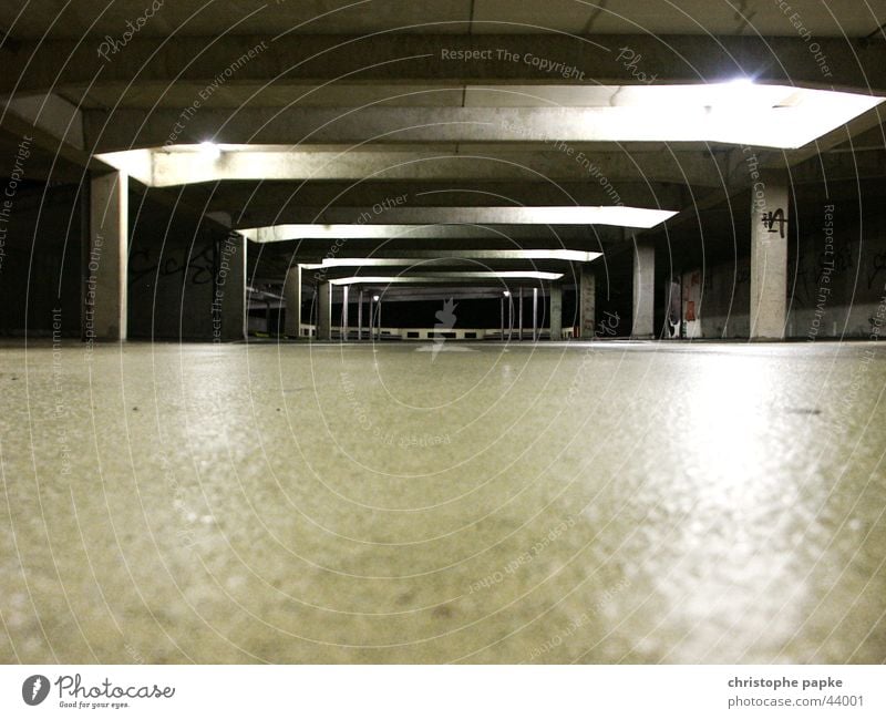 Total of a dark and empty parking garage Parking garage Underground garage conceit Garage Empty Trashy Deserted Fear Concrete Threat Architecture