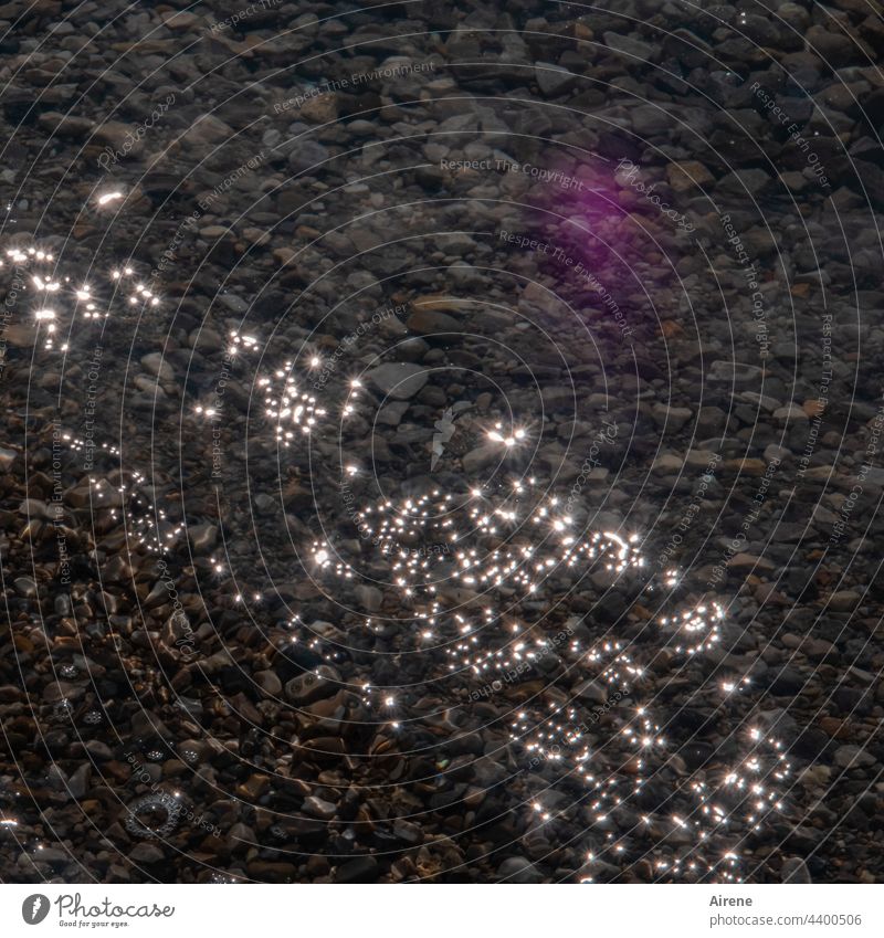 Wisps | Water Spirits II Reflection White Waves Silver sparkle light points reflections Red Wonder Mysterious Illuminate Beach Gravel stones bank Lakeside shine
