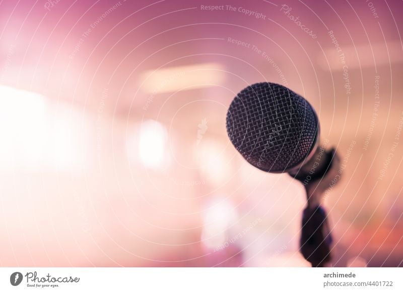 Microphone on stage microphone speech event live music meeting audio concert object theater sound light technology equipment electronic conference voice