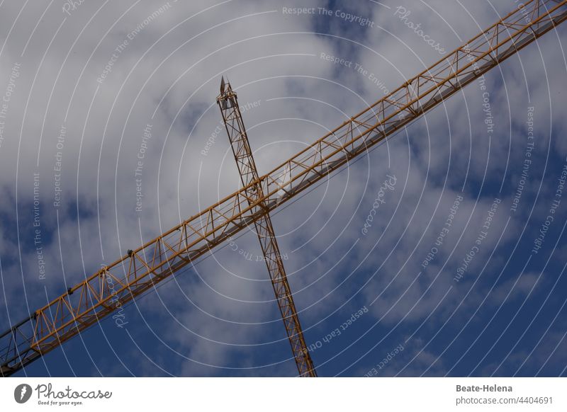 Above the clouds ... high into the sky Crane Clouds Tall Sky Crucifix Lifting crane Construction site work Work and employment Exterior shot Industry Workplace