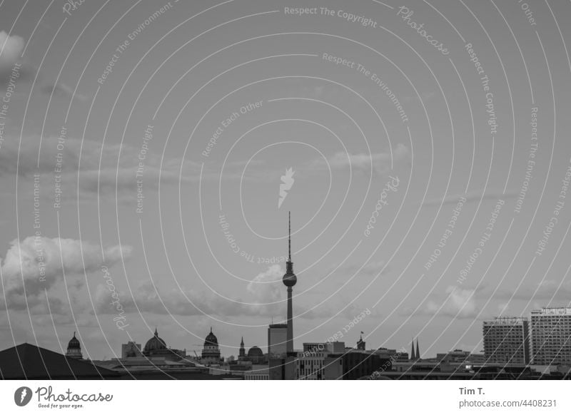 Skyline Berlin Television tower b/w Skyline silhouette Capital city Town Architecture Downtown Exterior shot Day Tourist Attraction Building Landmark Deserted