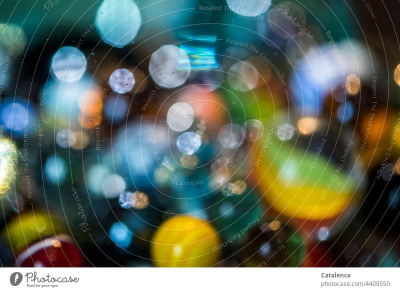 Colorful glass marbles Black variegated Style Shallow depth of field Pattern Abstract Glittering blurriness Structures and shapes Reflection Design Light