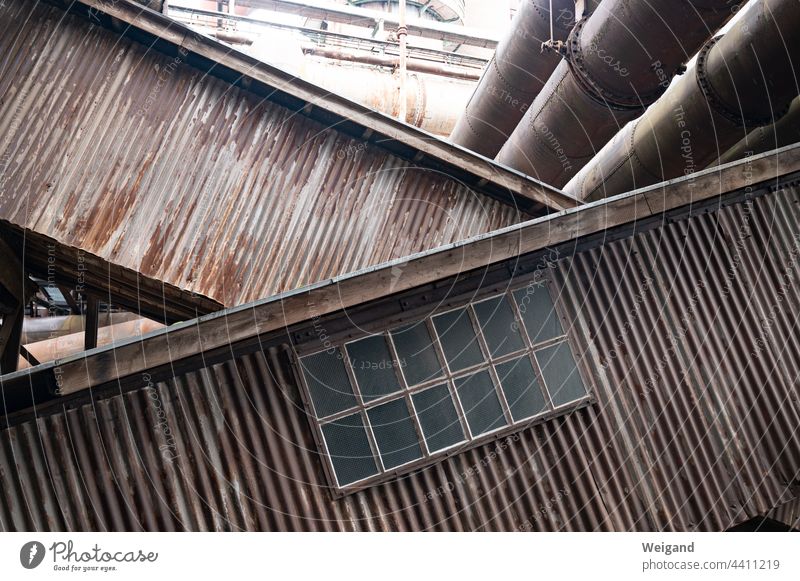 Inclined conveyor belts in industrial plant Industry obliquely Horizon Old Nostalgia Rust corroded Window