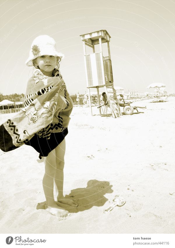 beach impression Beach Yellow little girl Sand Wind