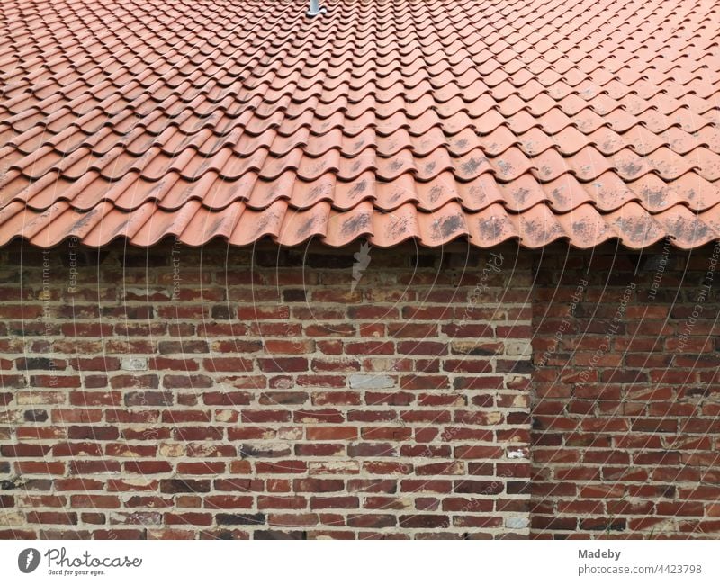 Wavy roof tiles and matching brick of a building of the Old Brickworks as an industrial museum in Lage near Detmold in East Westphalia-Lippe Roofing tile