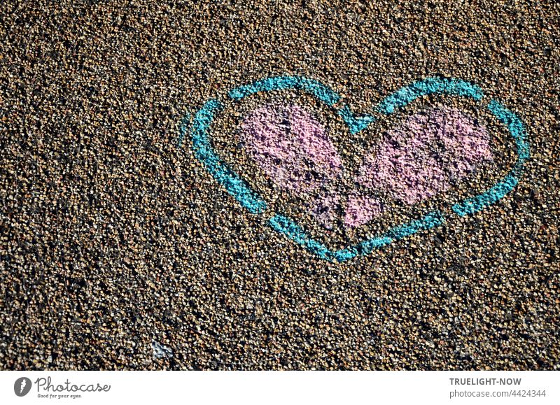 World Children's Day | A pink blue heart. Painted on the street. All alone for you. Heart Blue Street painting Chalk Love symbol embassy Graffiti pastel shades