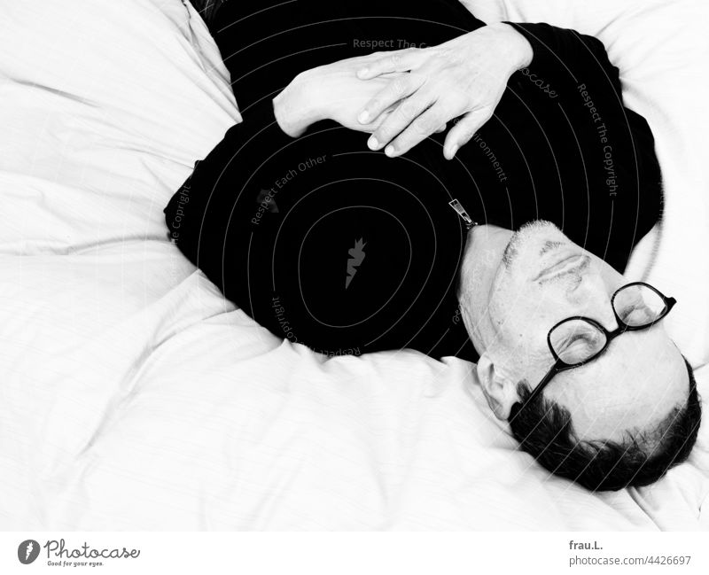 Relax portrait Man Eyeglasses Bed doze Facial hair Head hands tranquillity