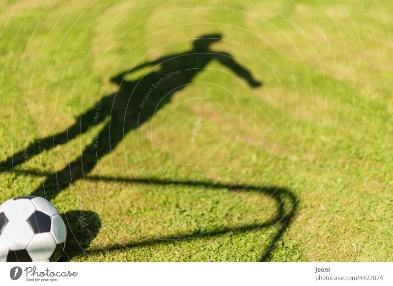 Shadow play with ball Foot ball Football pitch Soccer Goal Ball Ball sports Legs Body Athletic Sportsperson Soccer player Soccer training Human being one 1
