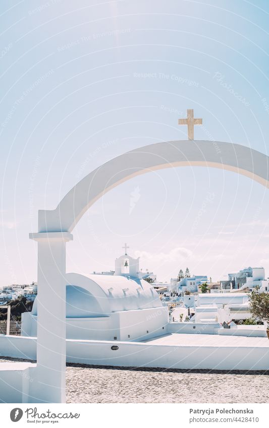 White arch with cross on the island of Santorini in Greece Arch Cross religion Bright Architecture Sky Blue