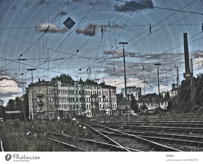 ghetto Industry Clouds Railroad Railroad tracks Poverty Ghetto Industrial heritage Colour photo