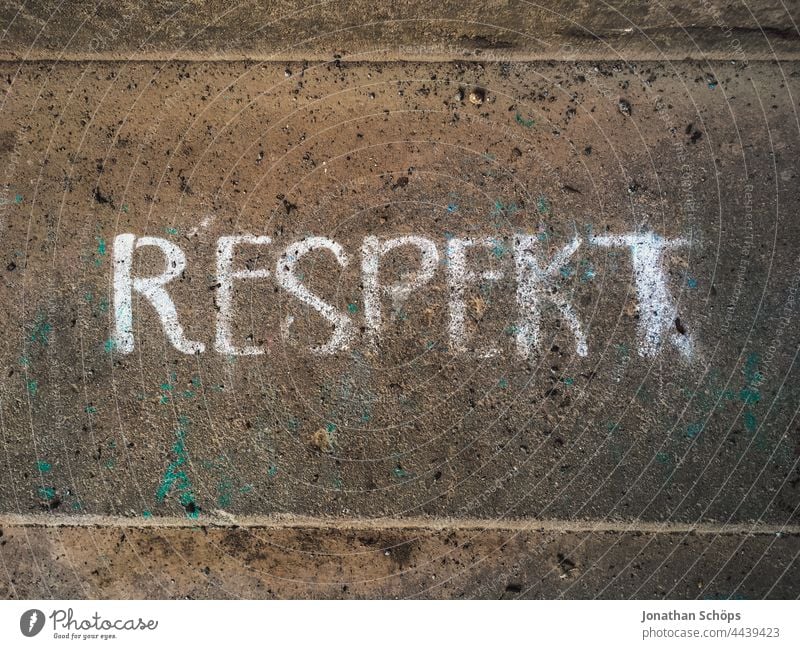 Respect as writing on a staircase words Word Remark invitation Demand typography Typography Letters (alphabet) authored Chalk step Stairs Concrete Text