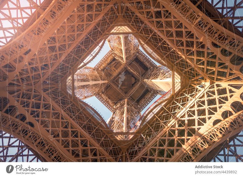 Eiffel Tower with geometrical ornament in city eiffel tower architecture geometry symmetry perspective post decorative high metal material observation