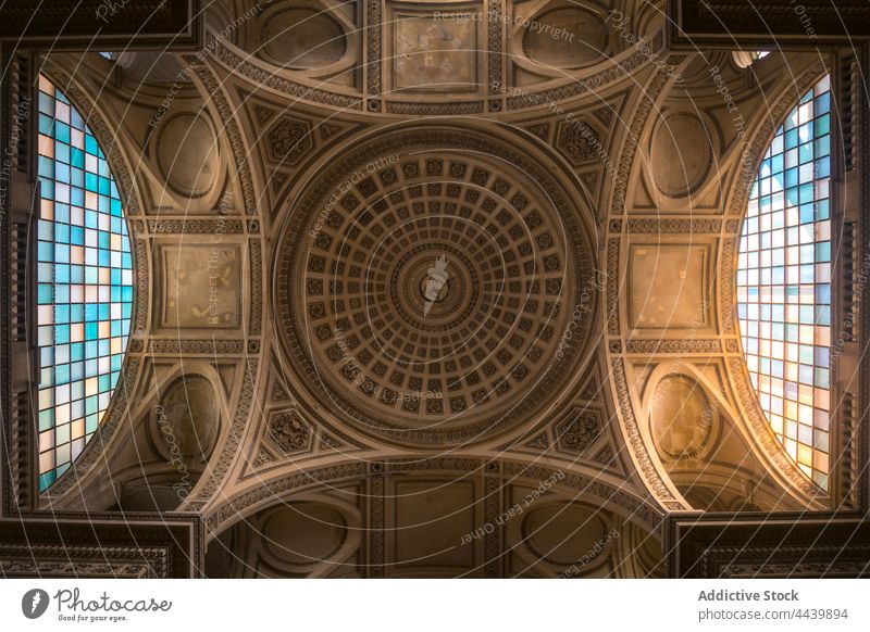 Interior of old cupola with windows college architecture column walkway city dome interior historic heritage stone material tile cold majestic pavement