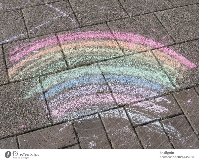 rainbow Rainbow Street art variegated Prismatic colors Prismatic colour Multicoloured Colour Deserted Painted children's painting Sidewalk Pattern street chalk