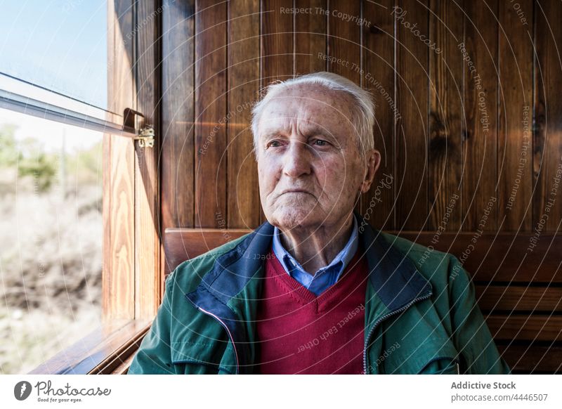 Journey to the memory of an old man in the train of his youth transport vehicle background sadness journey railroads automobile relax lonely lost travel vacant