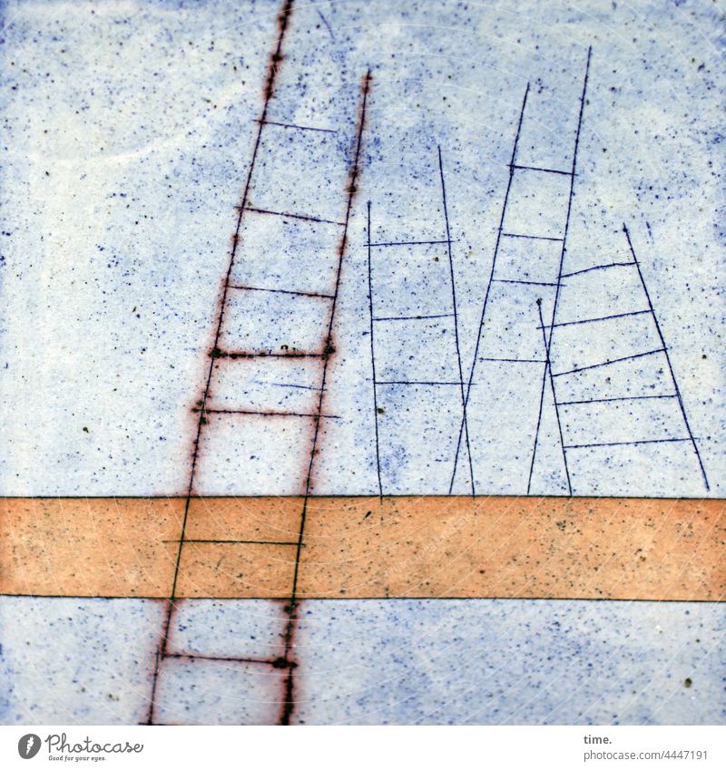 ladder dance lines Pottery Ladder Colour Rust Blue Yellow strokes Art Surface