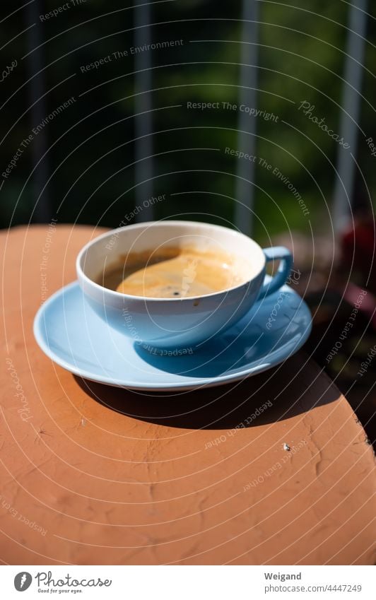 Cup on the balcony Coffee Espresso tranquillity Break Summer vintage Retro Blue Red time-out holidays attentiveness