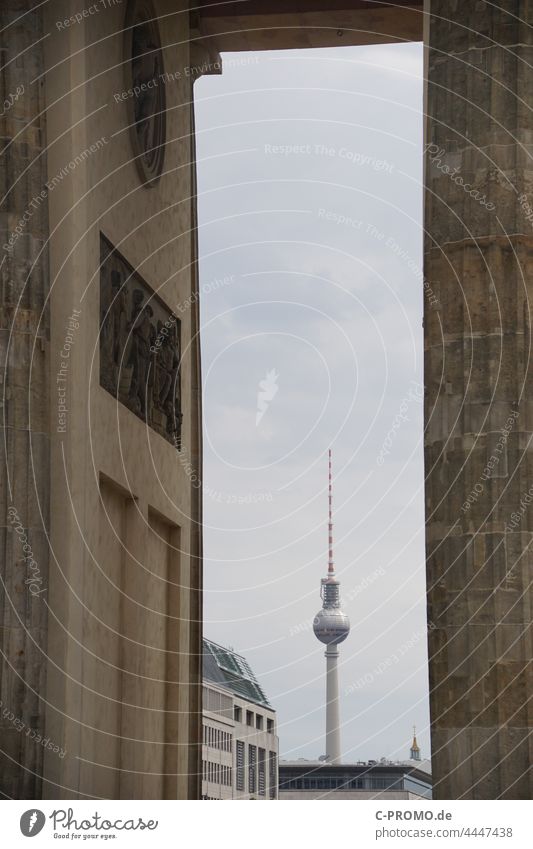 View of the Berlin TV Tower through Brandenburg Gate Television tower Television Tower Berlin Architecture Frame Sky
