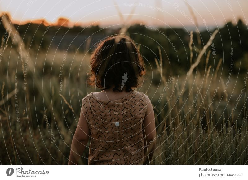 Rear view girl on the fields Child Girl 1 - 3 years Caucasian Summer Summer vacation Sunset Dusk Vacation & Travel Nature Day Infancy Human being Toddler