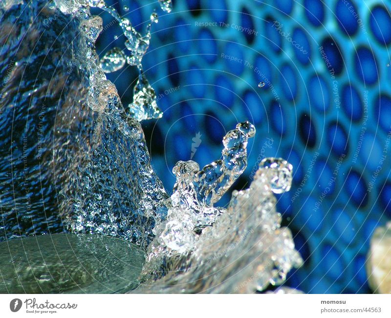Crystal clear Sculpture Fountain Wet Water Drops of water Basin Tile Blue Glass Clarity
