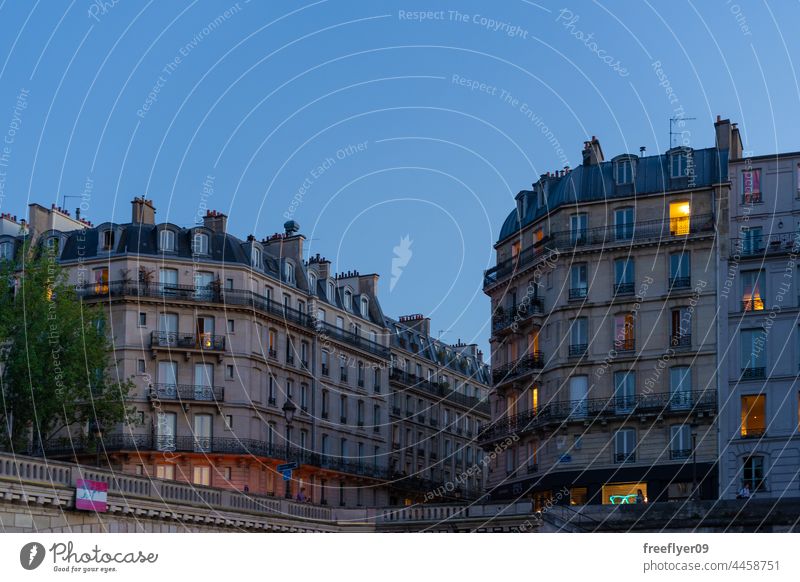 Residential buildings in Paris from Seine river city France centre classic antique baroque copy space sky architecture apartment property house real estate