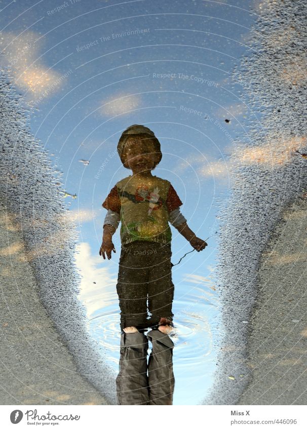 mirror image Playing Children's game Human being Toddler 1 1 - 3 years Water Wet Infancy Swimming & Bathing Puddle Sludgy Litterbug Walking Colour photo