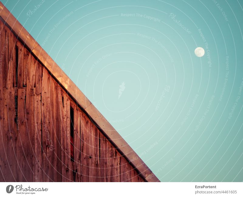 \ moon Moon Sky Moonlight House (Residential Structure) Wood Facade Blue Full  moon Copy Space Landscape Nature