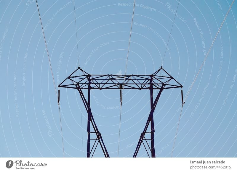 electricity tower and blue sky power transmission electric tower energy communication voltage technology industry industrial line high voltage telecommunication