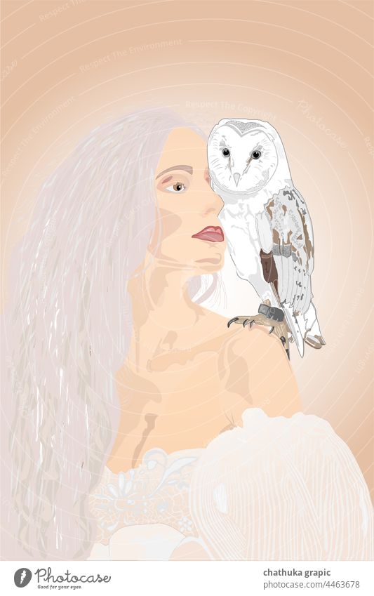 white women with owl Owl birds Bird vector Illustration