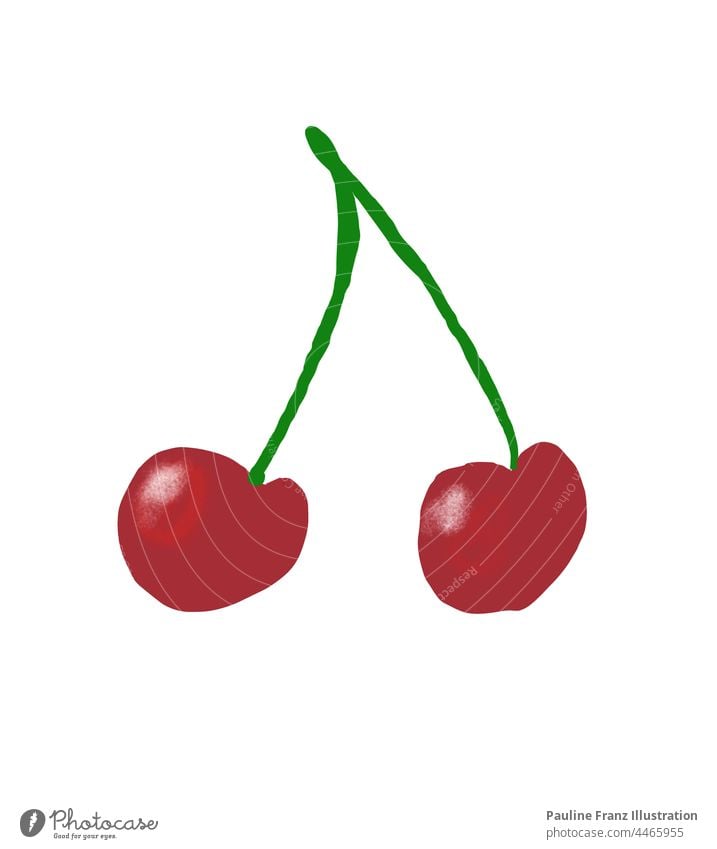 Drawing of a cherry Cherry Red Green fruit Delicious two Twin Summer Fruit fruits Fruit salad Cherry tree earring cherries Mature