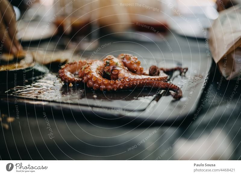 Octopus dish Dish Food Tapas Gourmet Cooking Restaurant gourmet Plate Meal Table Colour photo Dinner Lunch food mediterranean Seafood appetizer Tasty meal