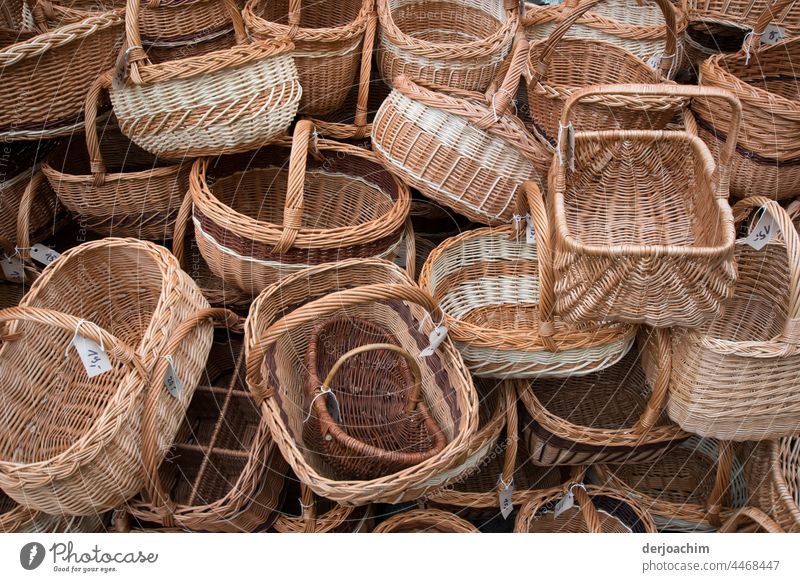 Various wicker baskets, large and small to choose from. Wicker basket Exterior shot Deserted Colour photo Basket Day Nature Brown naturally Close-up Large Small