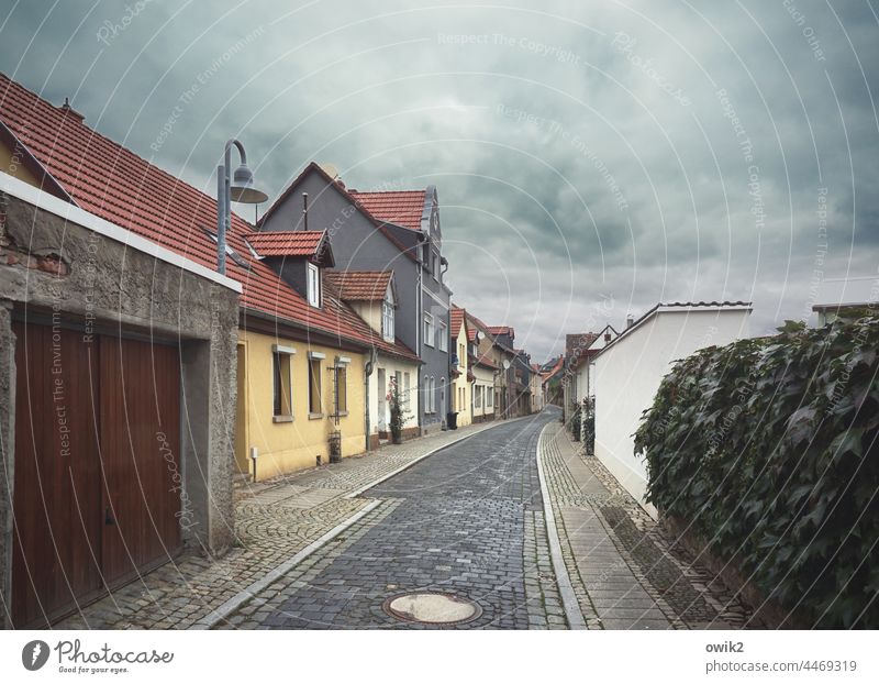 Narrow lane Alley Traffic infrastructure Cobblestones Right ahead Sidestreet Town Small Town Sangerhausen Saxony-Anhalt Germany Exterior shot Subdued colour