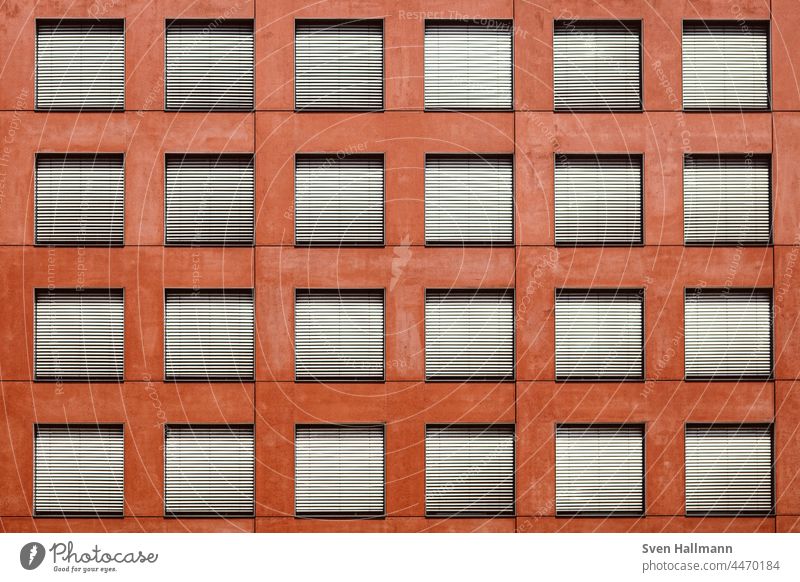 6 x 4 windows on orange wall Wall (building) Lighting element Facade Modern architecture functional building Building Structures and shapes Line Stripe