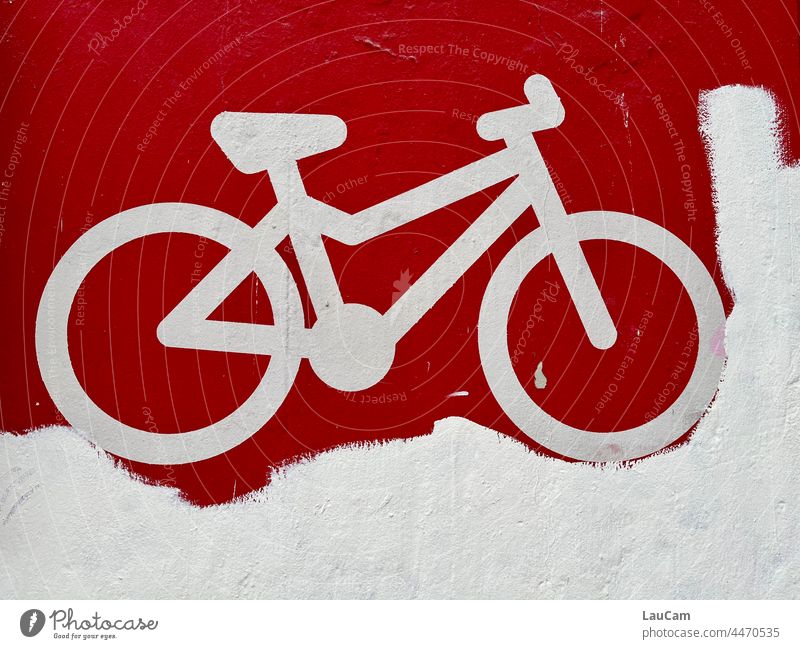 Stuck - white bike on red background Bicycle Cycling Cycling tour Cycle path Wheel Means of transport Mobility Movement Eco-friendly Leisure and hobbies