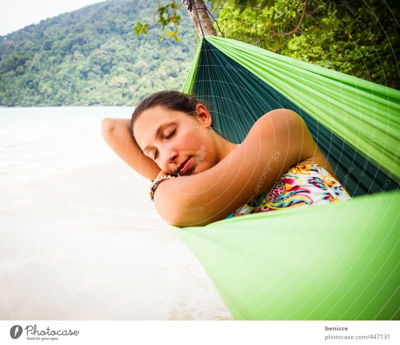 Hammock II Woman Human being Relaxation Vacation & Travel Beach Sandy beach Asia Thailand Lie Sleep Bikini Summer Paradise Deserted Loneliness Individual Girl