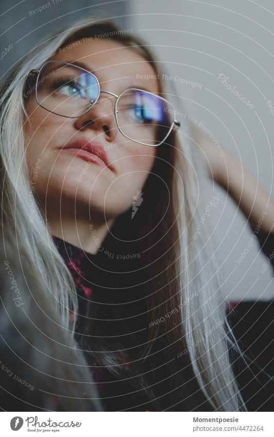 blonde woman with glasses Blonde Eyeglasses Person wearing glasses Wearer of glasses see Visual acuity look Dioptre Long-haired Student Education intelligent