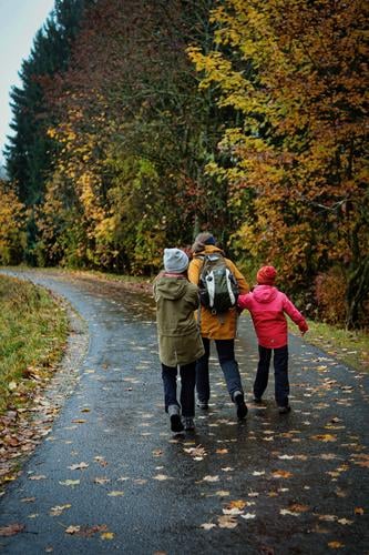 autumn hike Autumn Hiking Family Trip Family & Relations Nature Child Together Parents Vacation & Travel Joy Infancy Adults Exterior shot forest path Adventure