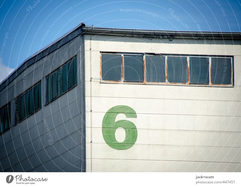 6 at the corner of the warehouse Cloudless sky Berlin Depot Wall (building) Facade Window Eaves Corner Lightning rod Sharp-edged Retro Authentic Modern Quality