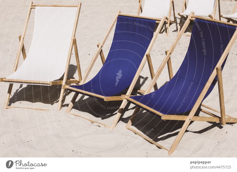Deck chairs deckchairs Sand Sandy beach Beach Ocean Deserted coast Vacation & Travel Summer Relaxation Summer vacation Tourism Exterior shot Beautiful weather