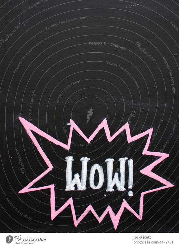 WoW! with a lot of text free space wow Typography chalk writing Letters (alphabet) Signs and labeling Speech bubble serrated Black Exclamation mark