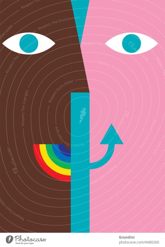 Face to face Illustration Lifestyle Smile Rainbow Heads Faces Meeting