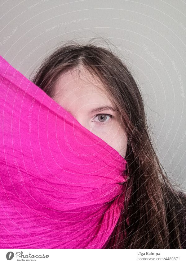 Obscured face Eye Face eye Eyes Woman Looking Human being Scarf Magenta Purple Pink Colour photo colorful