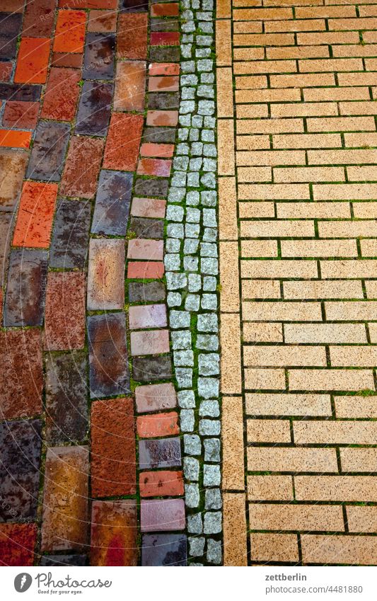 Sidewalk with different stones off diversity miscellaneous diverse Selection difference equalization Curve walkway slab bricks Traffic lane road surface