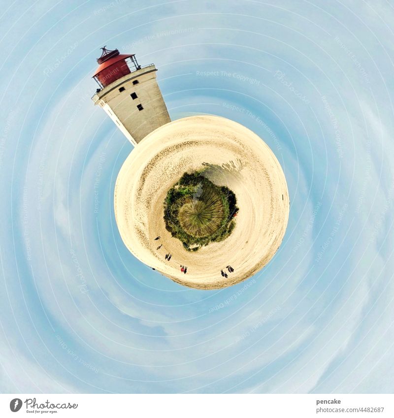 surreal | denmark is (not) an island Lighthouse duene Denmark Rubjerg Knude Round Rotate tiny planet effect Island Planet Wanderdüne Rubjerg Knude coast