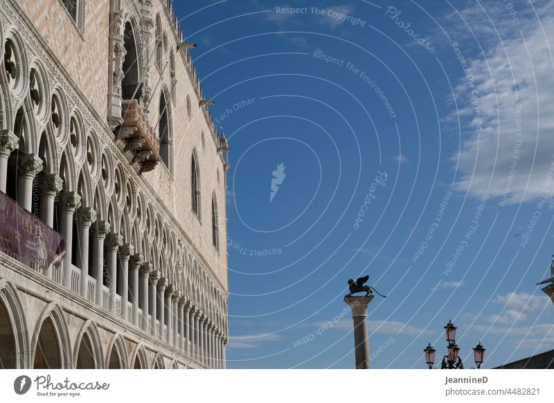 Doge's Palace in Venice with St. Mark's Lion Palace of Doge Italy Tourist Attraction Vacation & Travel Tourism Architecture Gothic period History of the