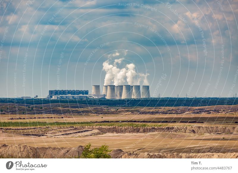 Opencast mine with coal-fired power plant Janschwalde Coal power station open pit mining Environment Energy industry Lignite Exterior shot Colour photo Industry