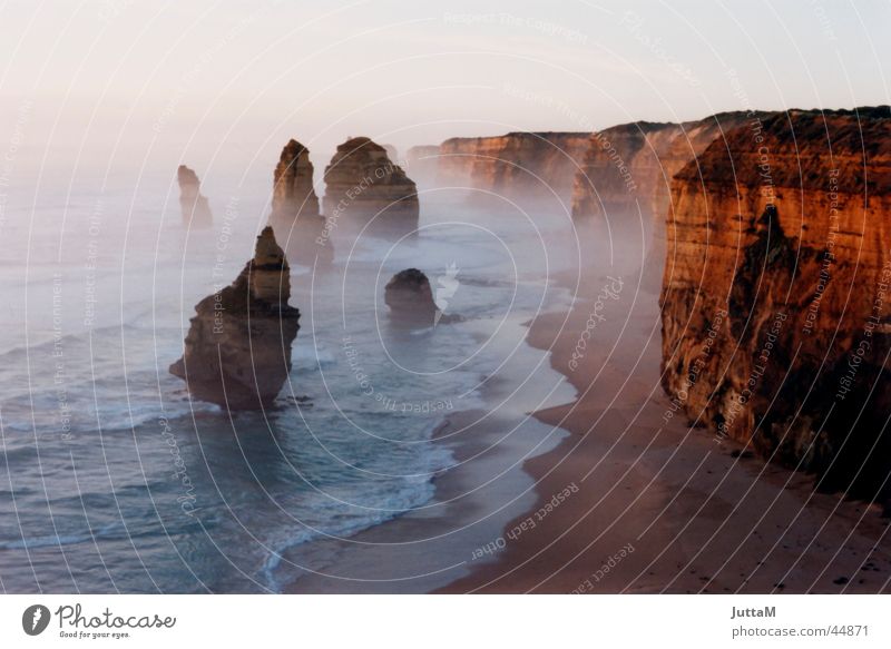 Twelve Apostles Australia Great Ocean Road Coast Cliff White crest Fog Moody Beach