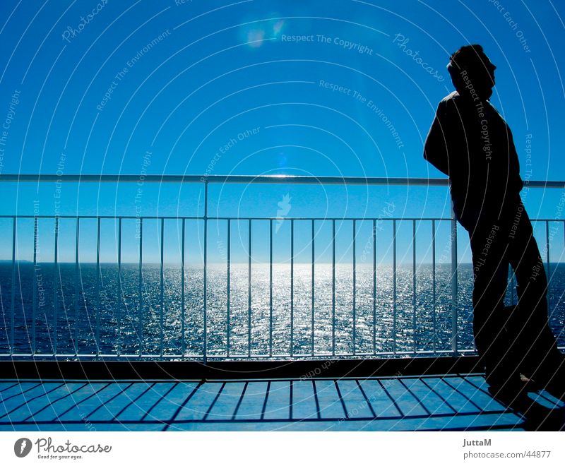 ferry romanticism Ferry Ocean Light Horizon Navigation Sun Shadow Sky Handrail